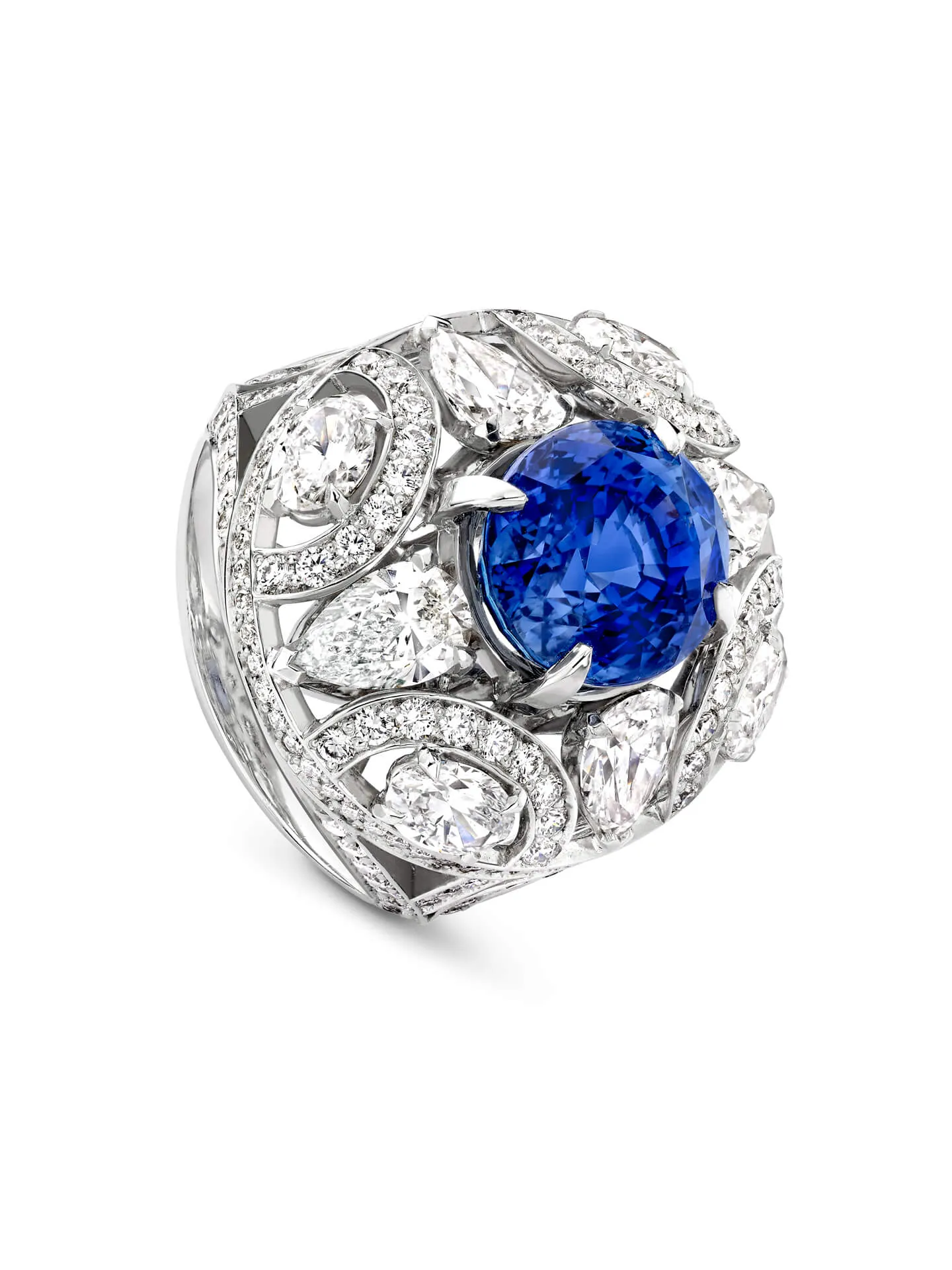 Scroll Oval Sapphire Platinum Ring