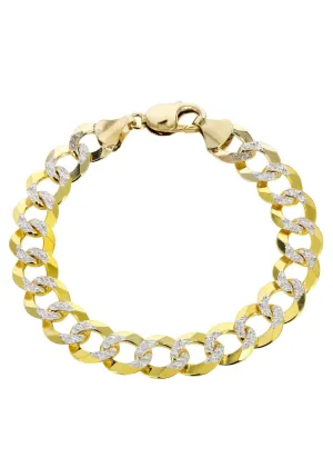 Semi Solid  Mens Diamond Cut Cuban Bracelet 10K/14K Yellow Gold