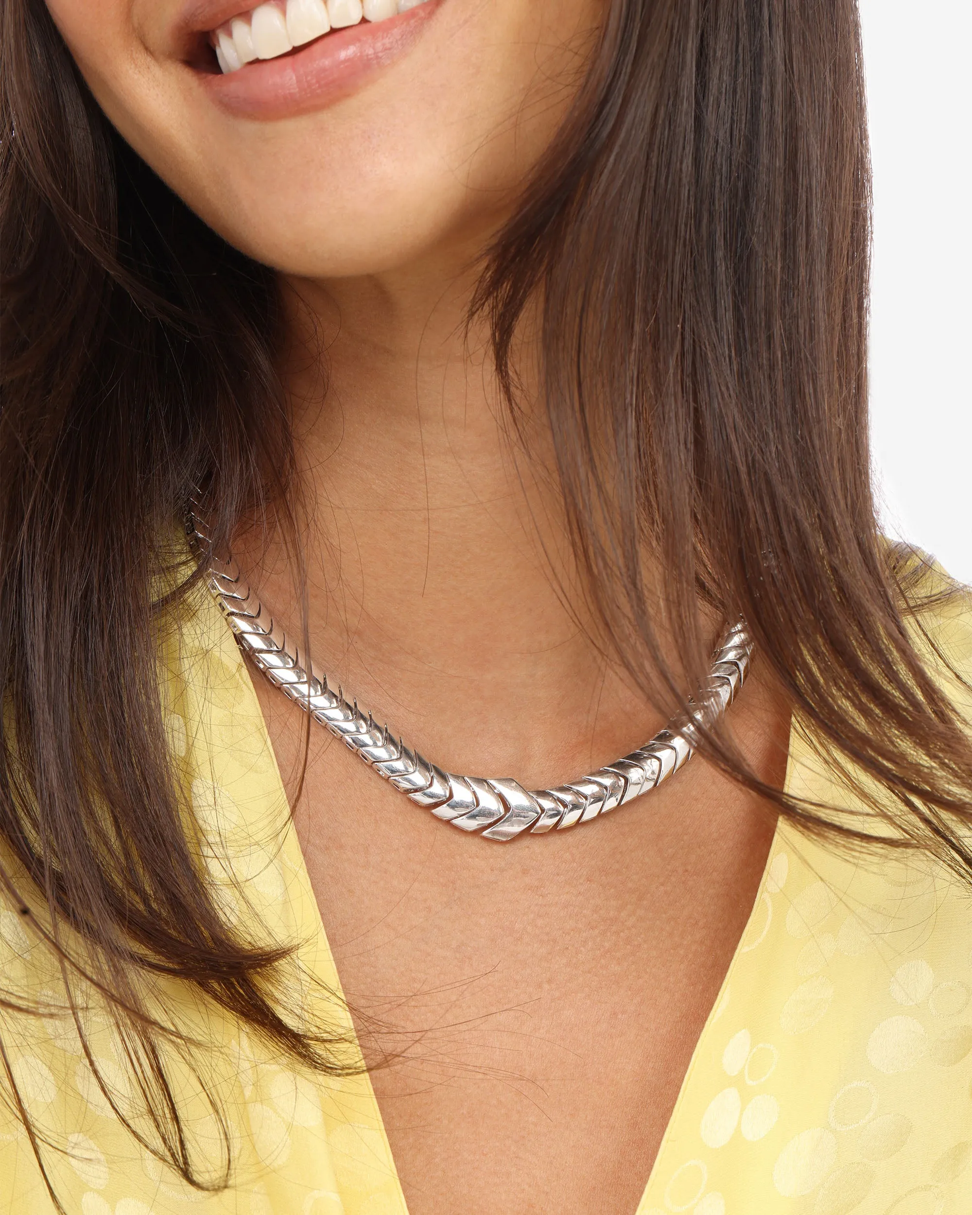 Serpent Herringbone Collar 16" - Silver