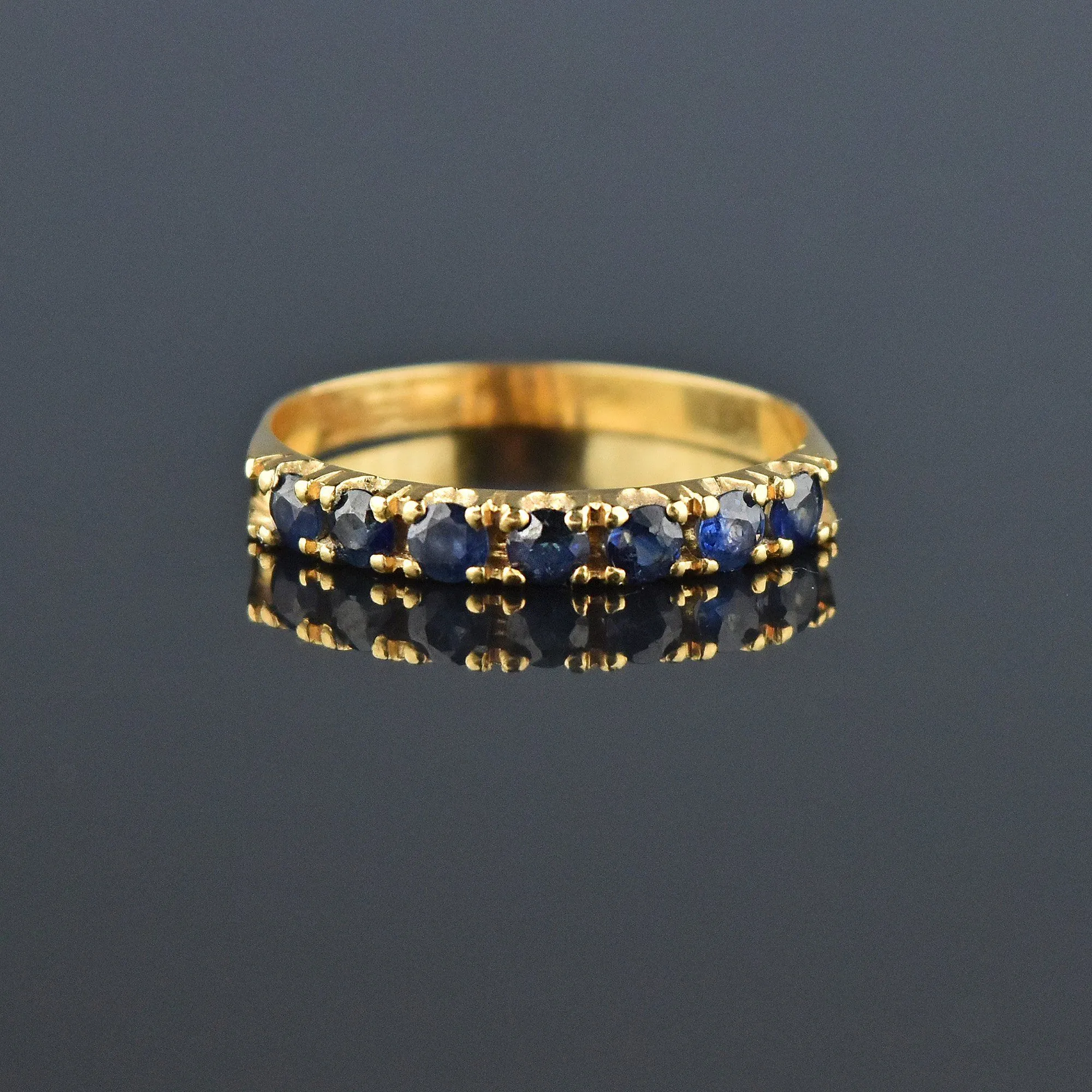 Seven Stone 18K Gold Half Eternity Band Sapphire Ring, Sz 8.5