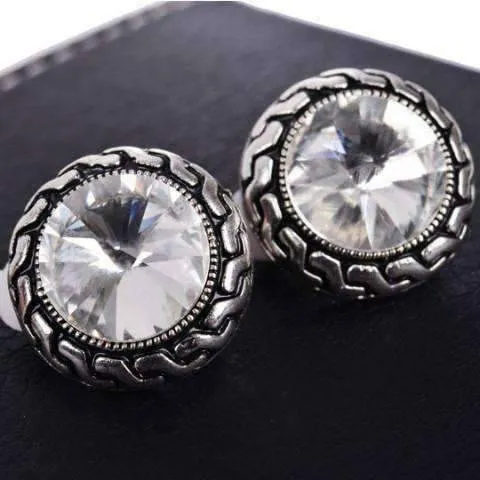 Shimmering Crystal Clip-On Silver Earrings for Women