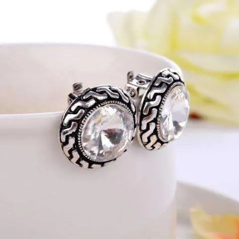 Shimmering Crystal Clip-On Silver Earrings for Women