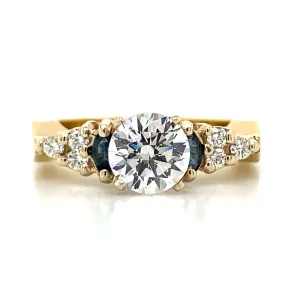 Side Stone Sapphire & Diamond Engagement Ring in 18K Yellow Gold