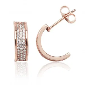 Silver & Co Rose Gold Plated 3 Row Pave 1/2 Hoop Cubic Zirconia Stud Earrings SEG0034R