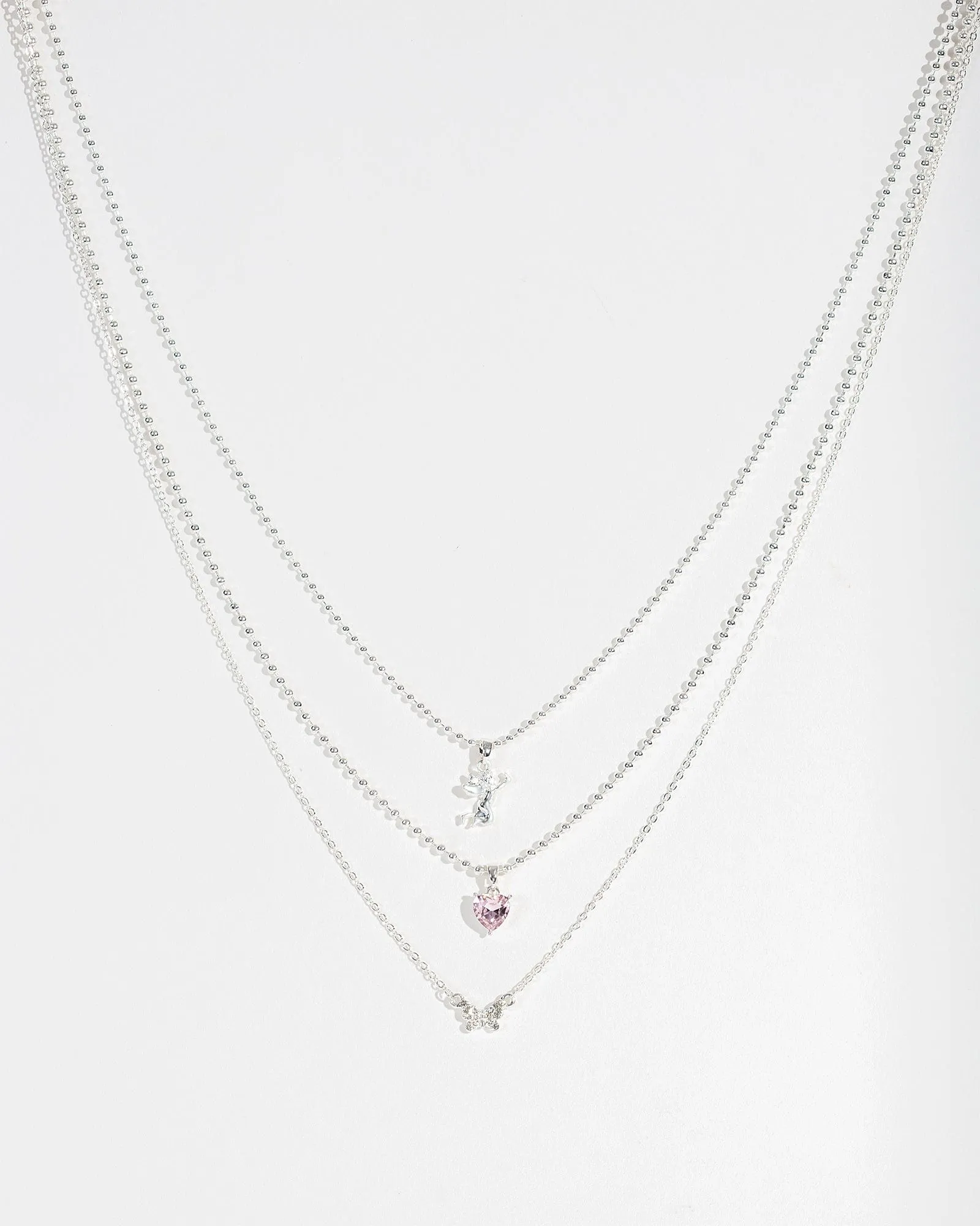 Silver Angel Chain Layered Necklace