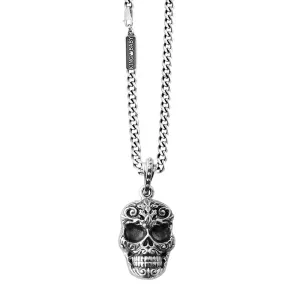 Silver Carved Baroque Skull Pendant