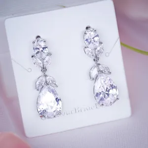 Silver Crystal Tear Drop Earrings - Katie