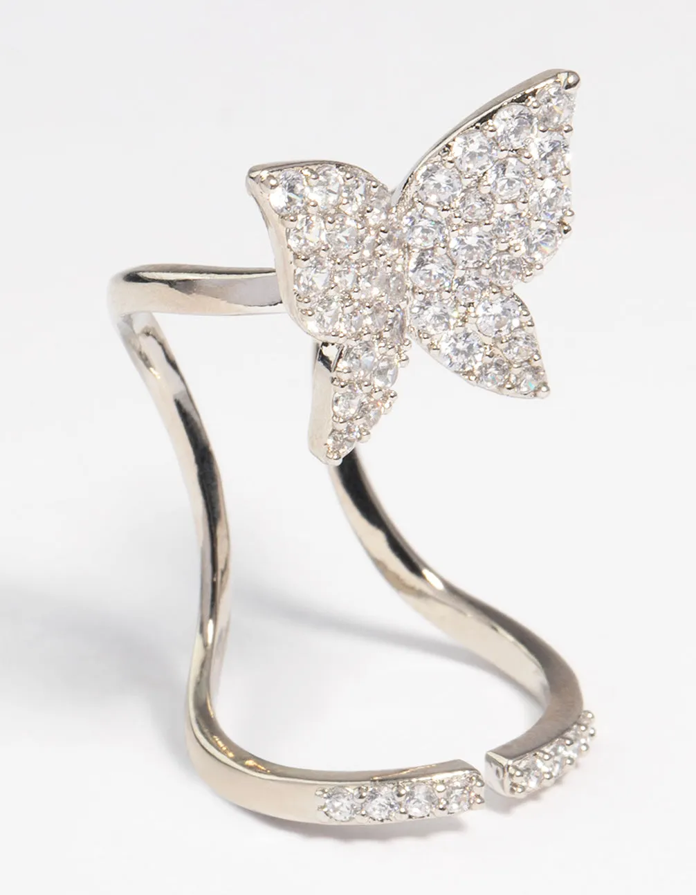 Silver Diamante Butterfly Fingertip Ring