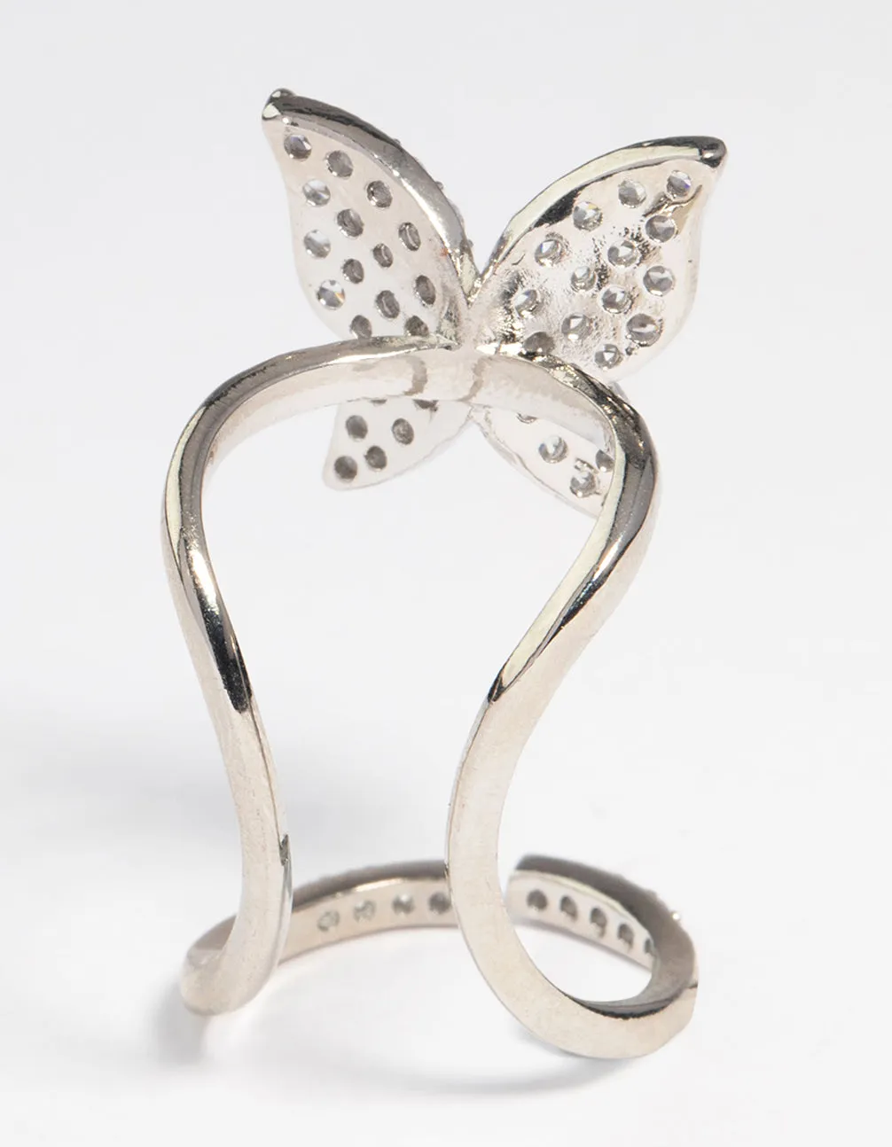 Silver Diamante Butterfly Fingertip Ring