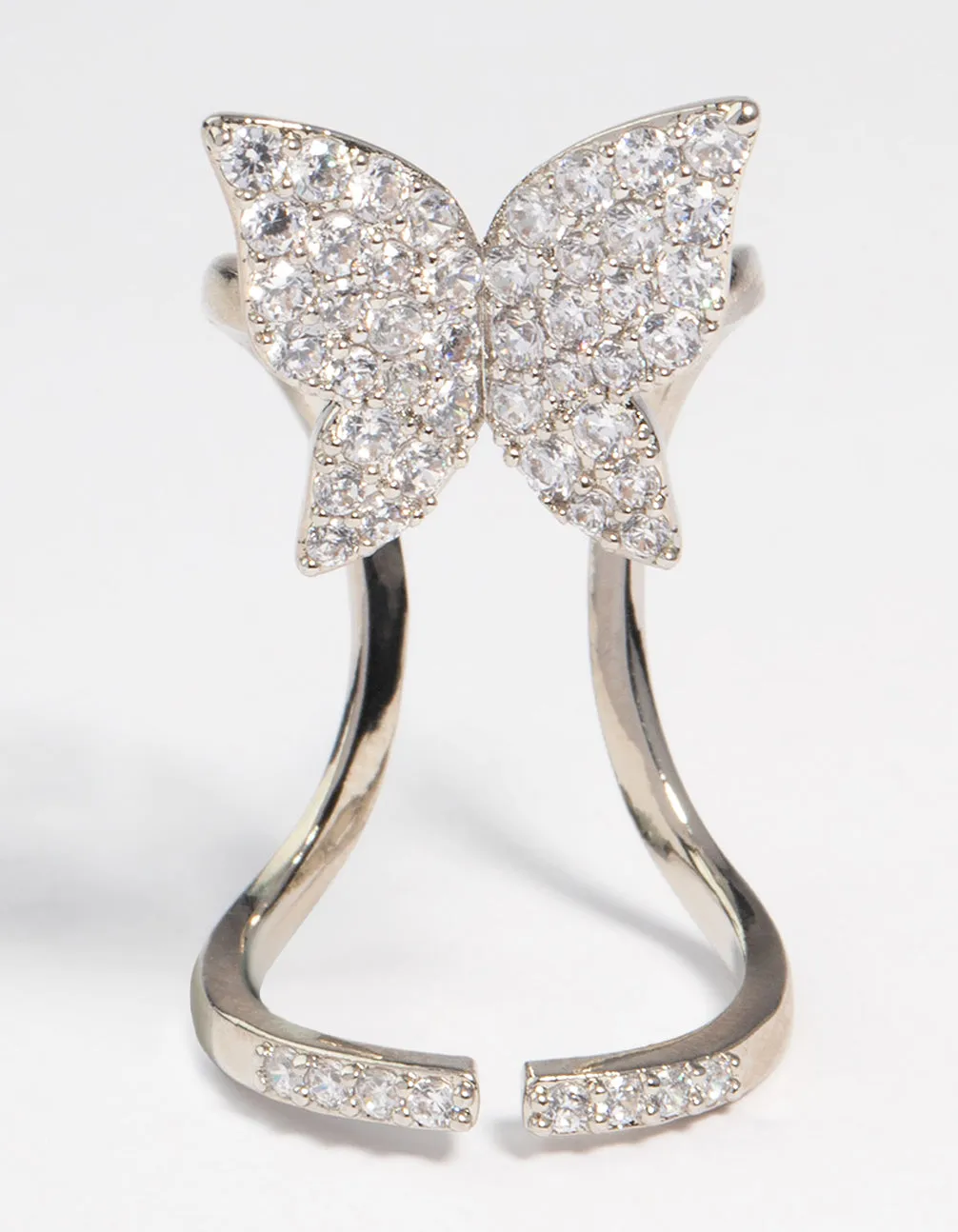 Silver Diamante Butterfly Fingertip Ring