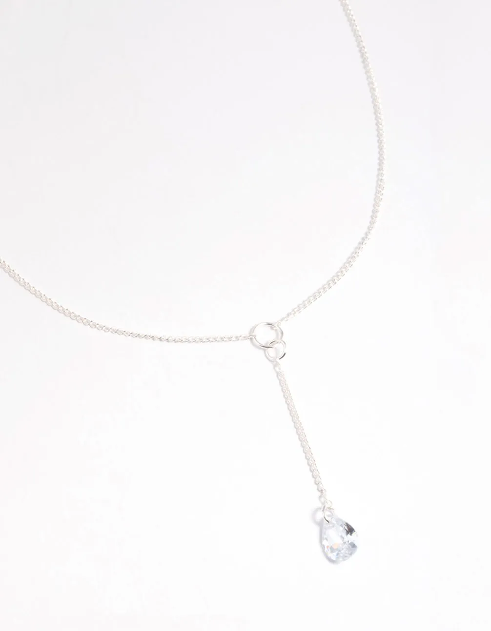 Silver Diamante Lariat Necklace