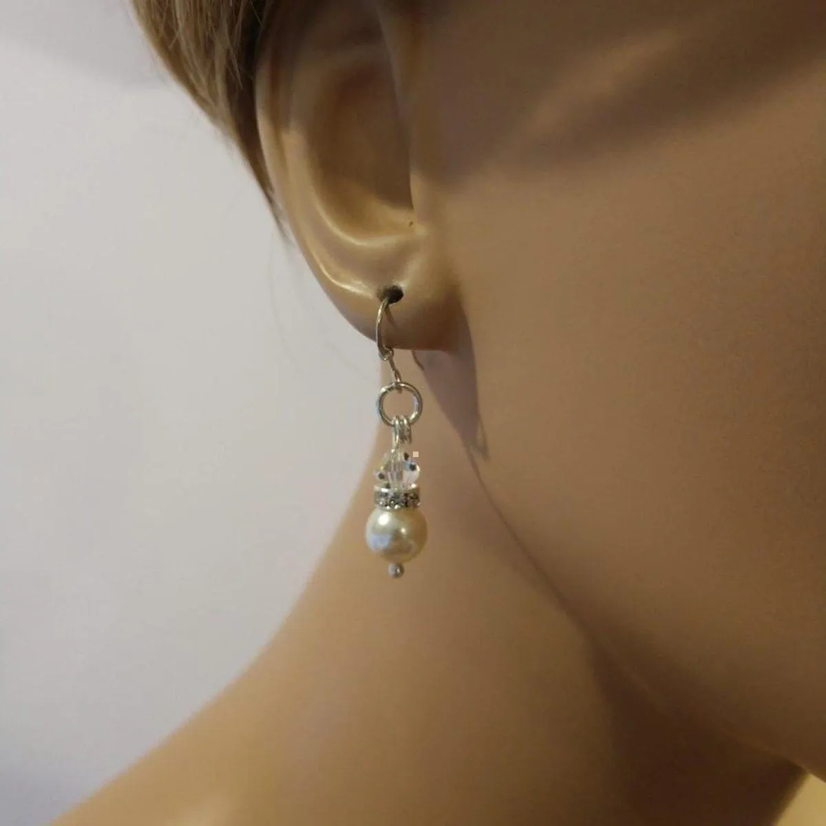 Silver Swarovski Crystal Pearl Stack Earrings in Various Colors