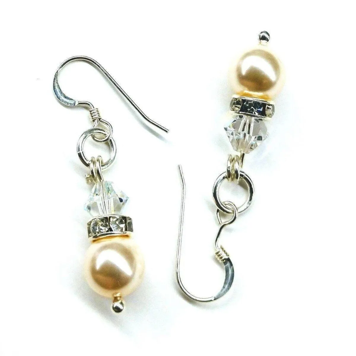 Silver Swarovski Crystal Pearl Stack Earrings in Various Colors