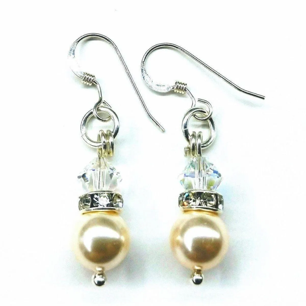 Silver Swarovski Crystal Pearl Stack Earrings in Various Colors