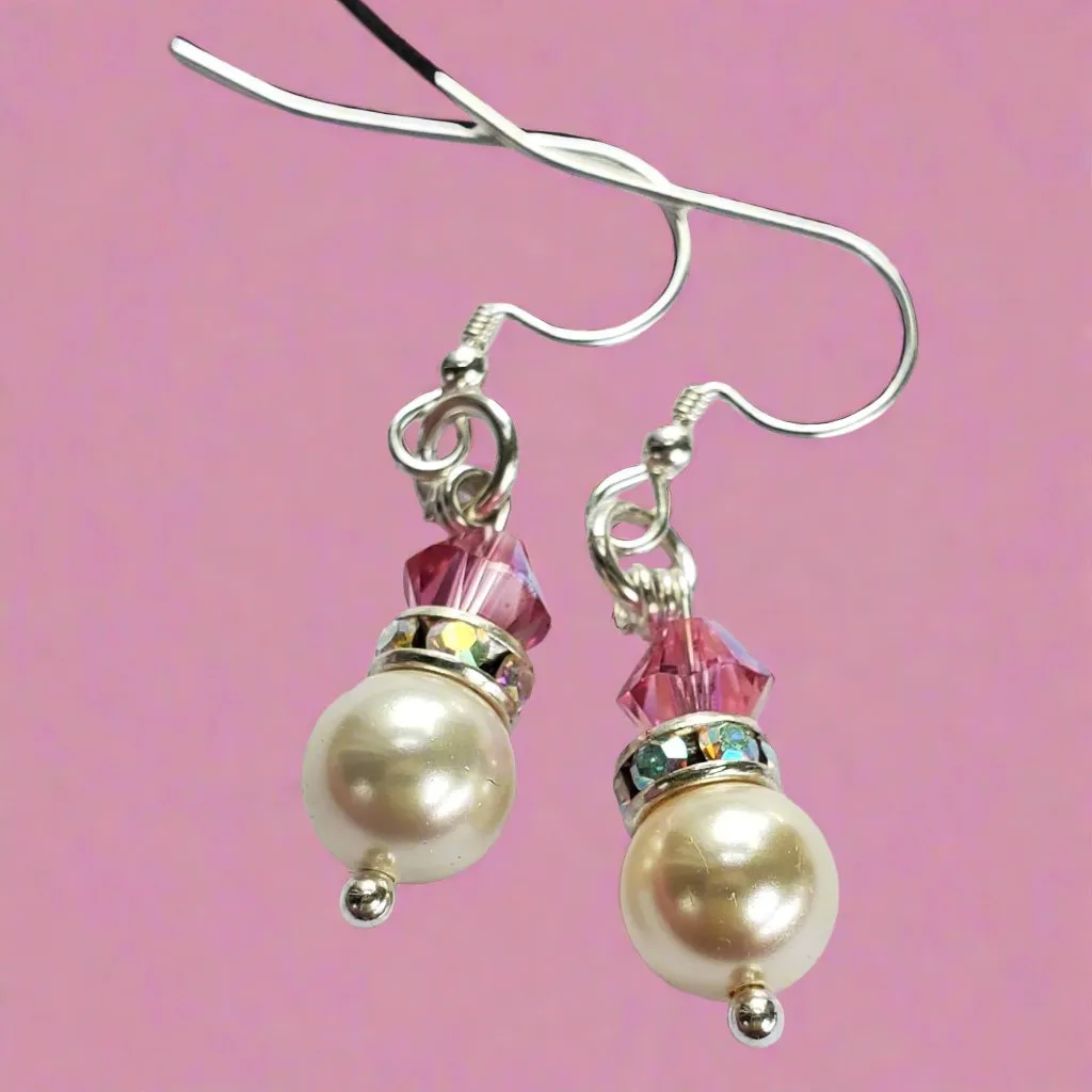 Silver Swarovski Crystal Pearl Stack Earrings in Various Colors