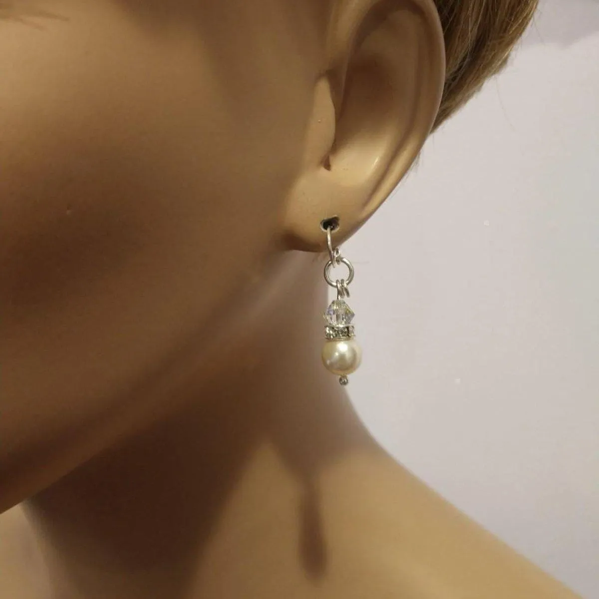 Silver Swarovski Crystal Pearl Stack Earrings in Various Colors