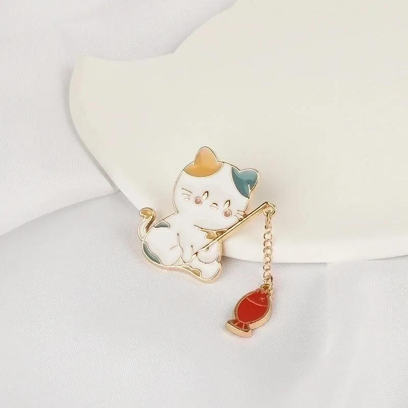 Simple Style Cat Alloy Enamel Couple Brooches