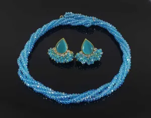 Sky Blue colored crystal pearls beads necklace & earrings set