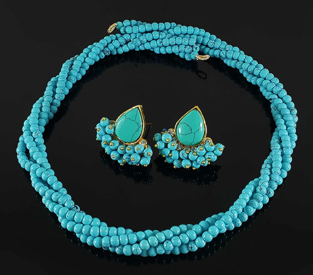 Sky Blue colored crystal pearls beads necklace & earrings set