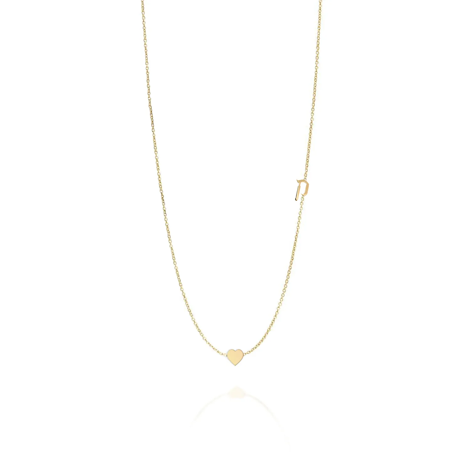 Small Hebrew letter Necklace With Gold Heart