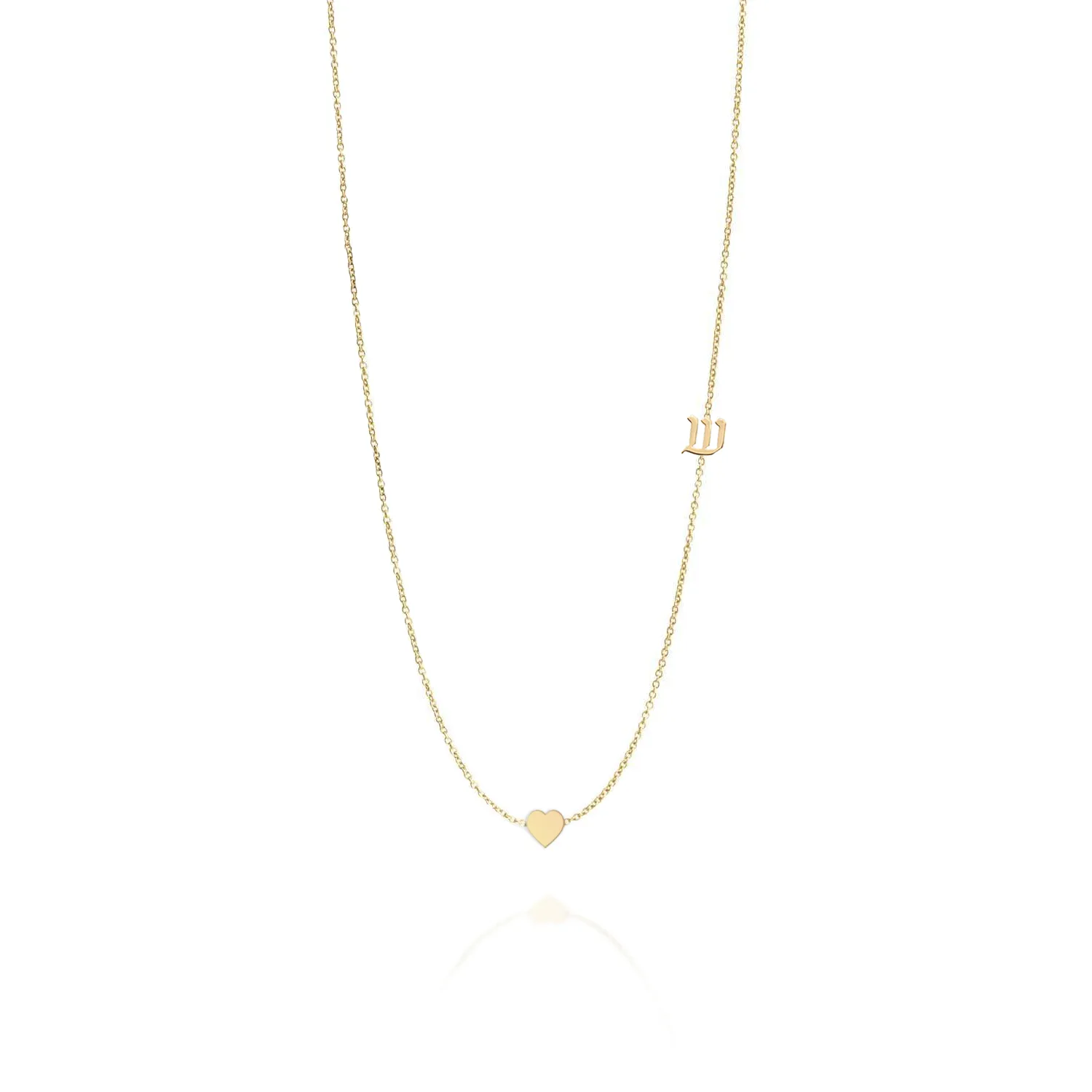 Small Hebrew letter Necklace With Gold Heart