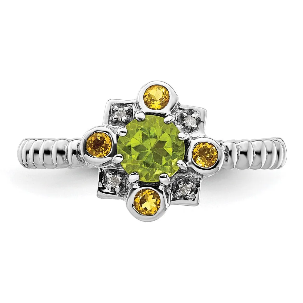 Stackable Expressions Peridot, Citrine & Diamond Ring in Sterling Silver