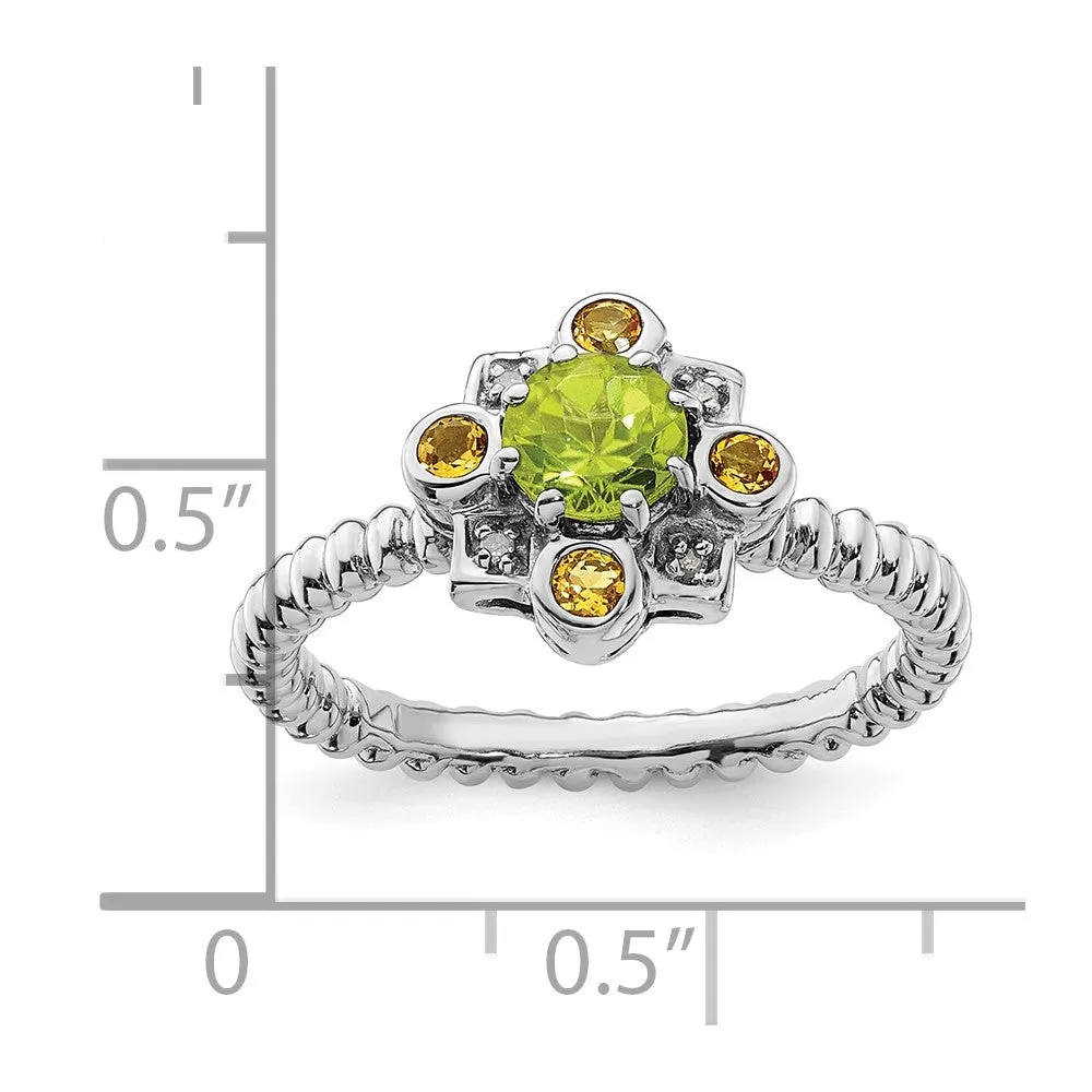 Stackable Expressions Peridot, Citrine & Diamond Ring in Sterling Silver