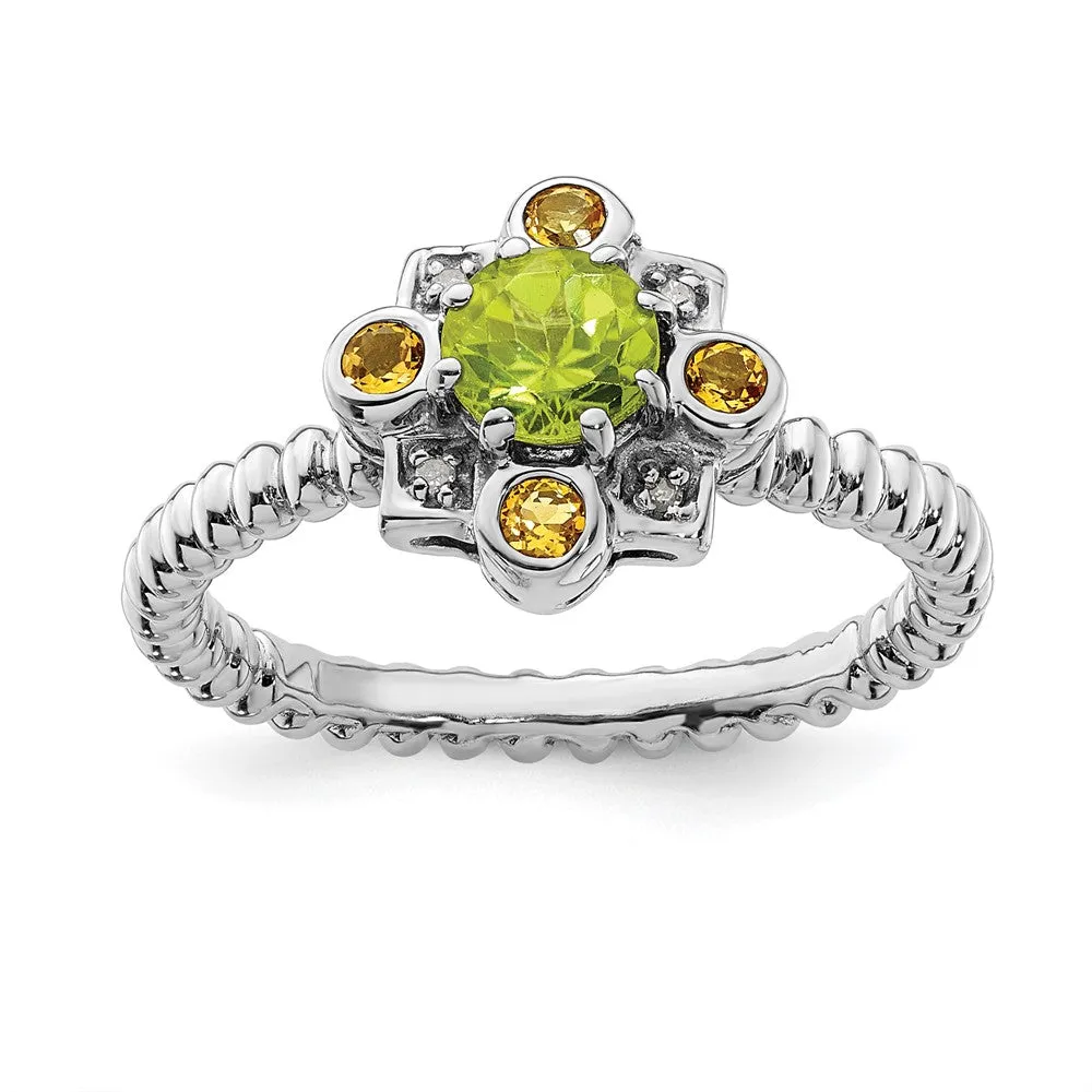 Stackable Expressions Peridot, Citrine & Diamond Ring in Sterling Silver