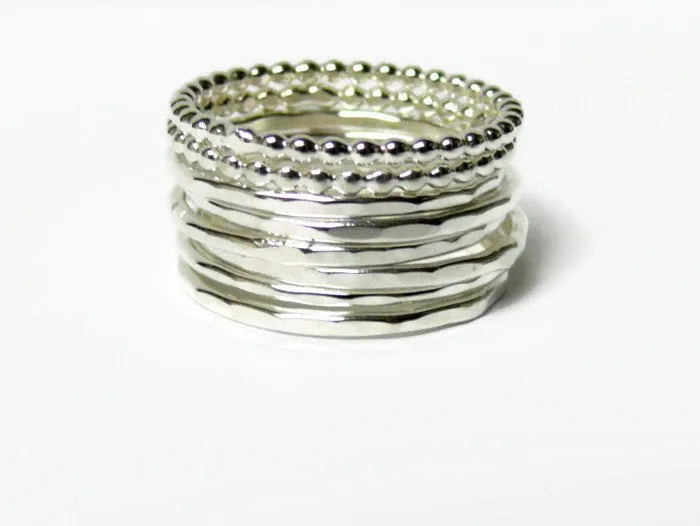 Stacking rings • Silver layering rings • Sterling silver stacking rings • Silver beaded ring • Stackable rings • Stacker rings