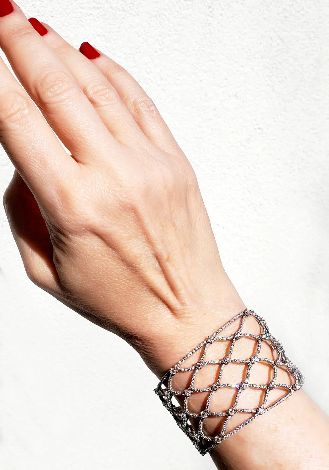 Stefan Hafner 18K White Gold Wide Diamond Fishnet Bracelet