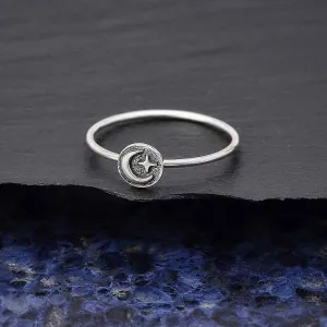 Sterling Silver Raised Moon and Star Stacking Ring