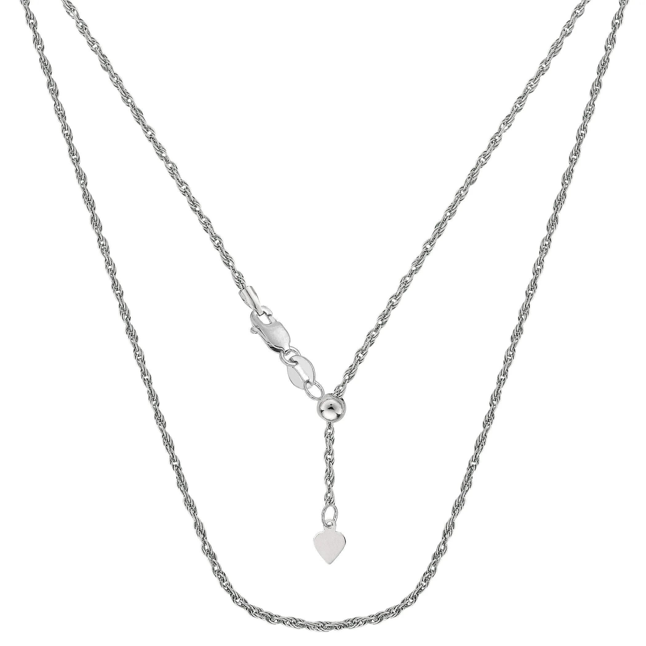 Sterling Silver Rhodium Plated Sliding Adjustable Rope Chain Necklace, 22"