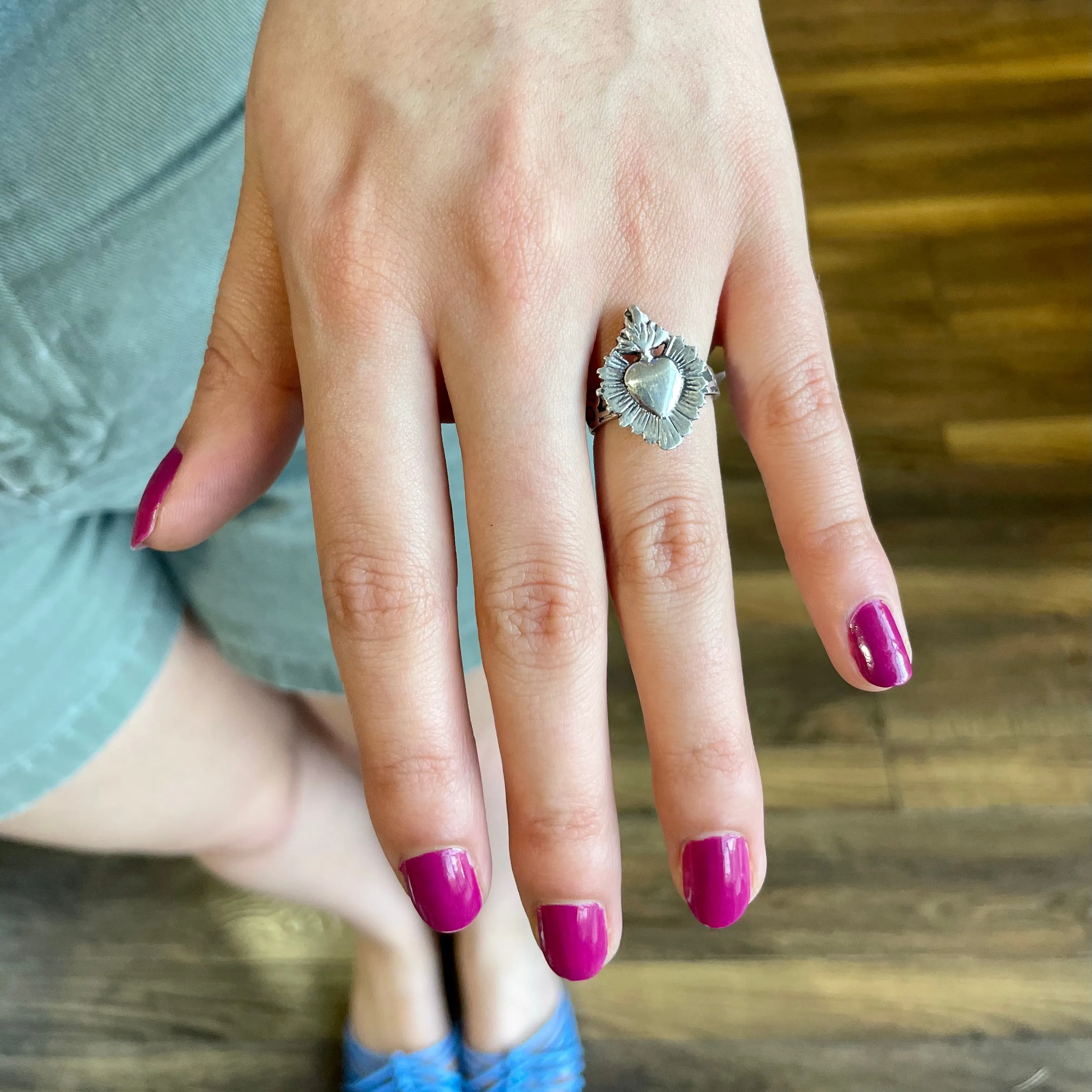 Sterling Silver Small Sacred Heart Ring