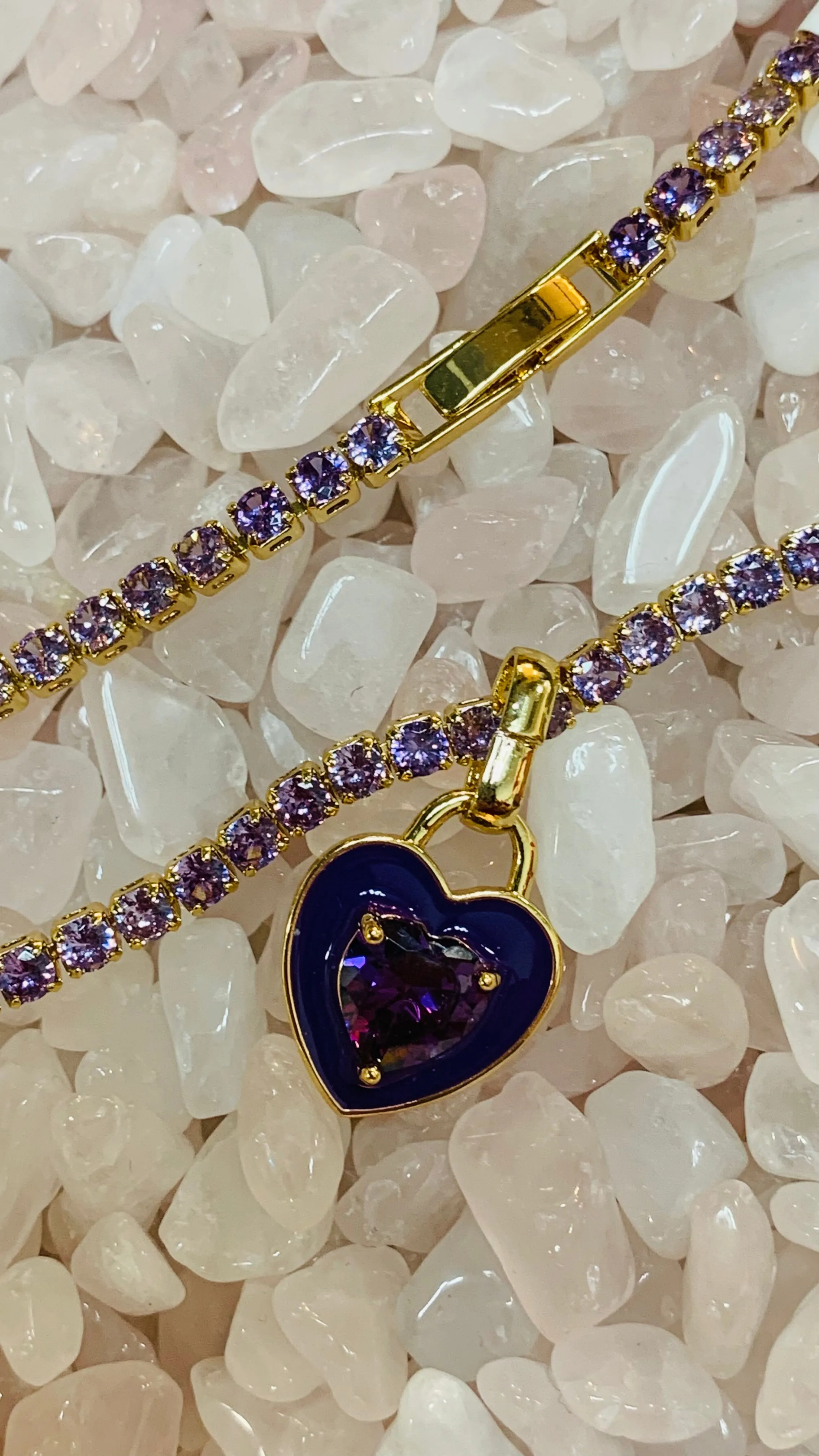 Stone Cold Heart Rhinestone Necklace, Purple