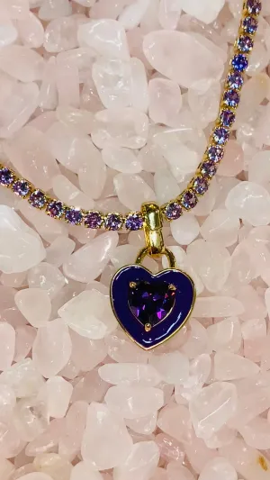 Stone Cold Heart Rhinestone Necklace, Purple