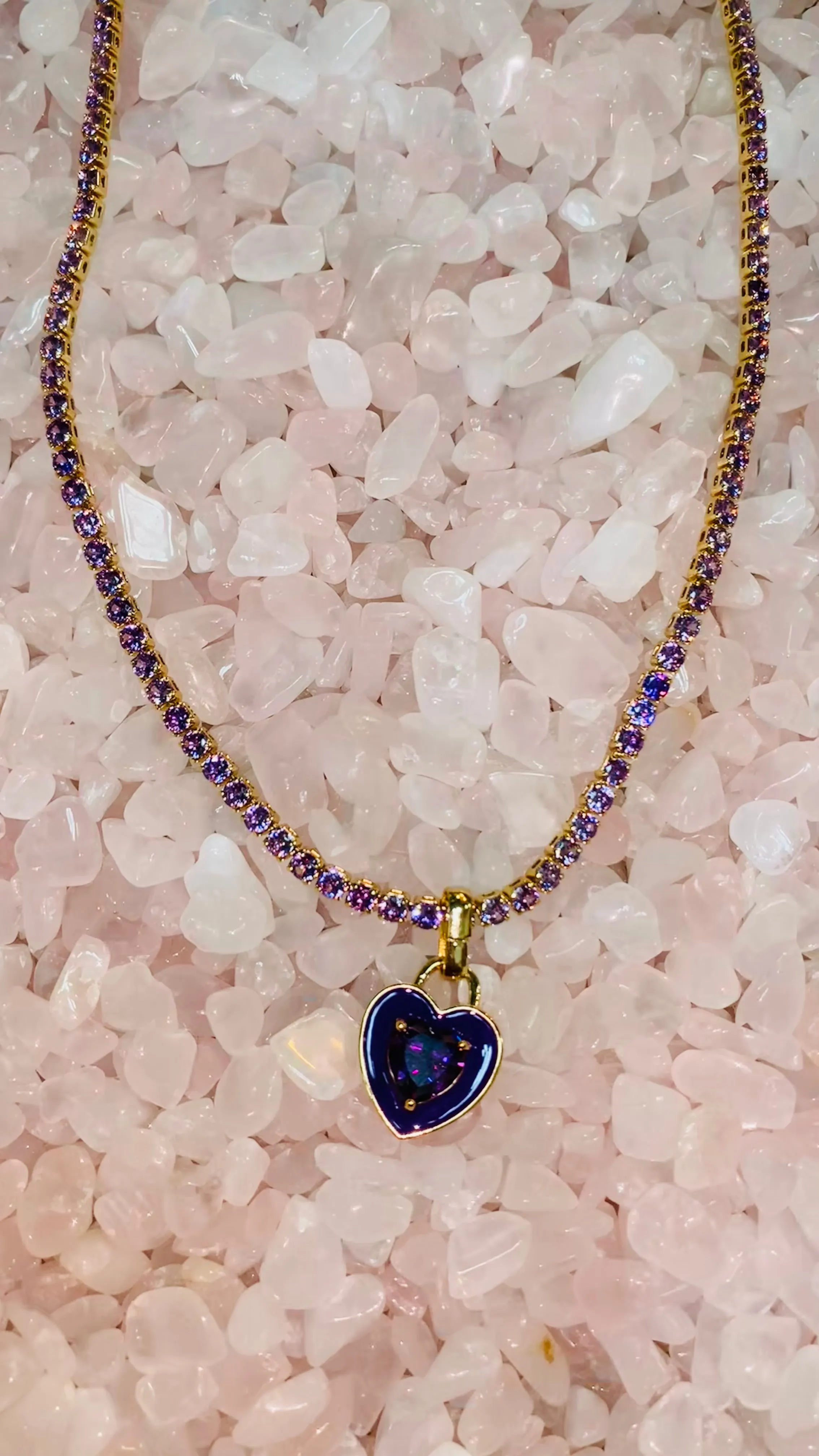 Stone Cold Heart Rhinestone Necklace, Purple