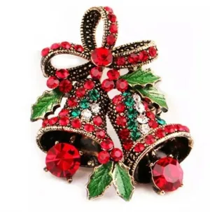 Stunning diamonte silver plated vintage look christmas bells brooch xmas pin b12