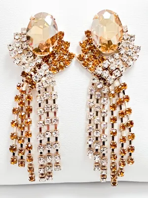 Sylvia - Rhinestone Tassel Statement Earrings (Topaz)