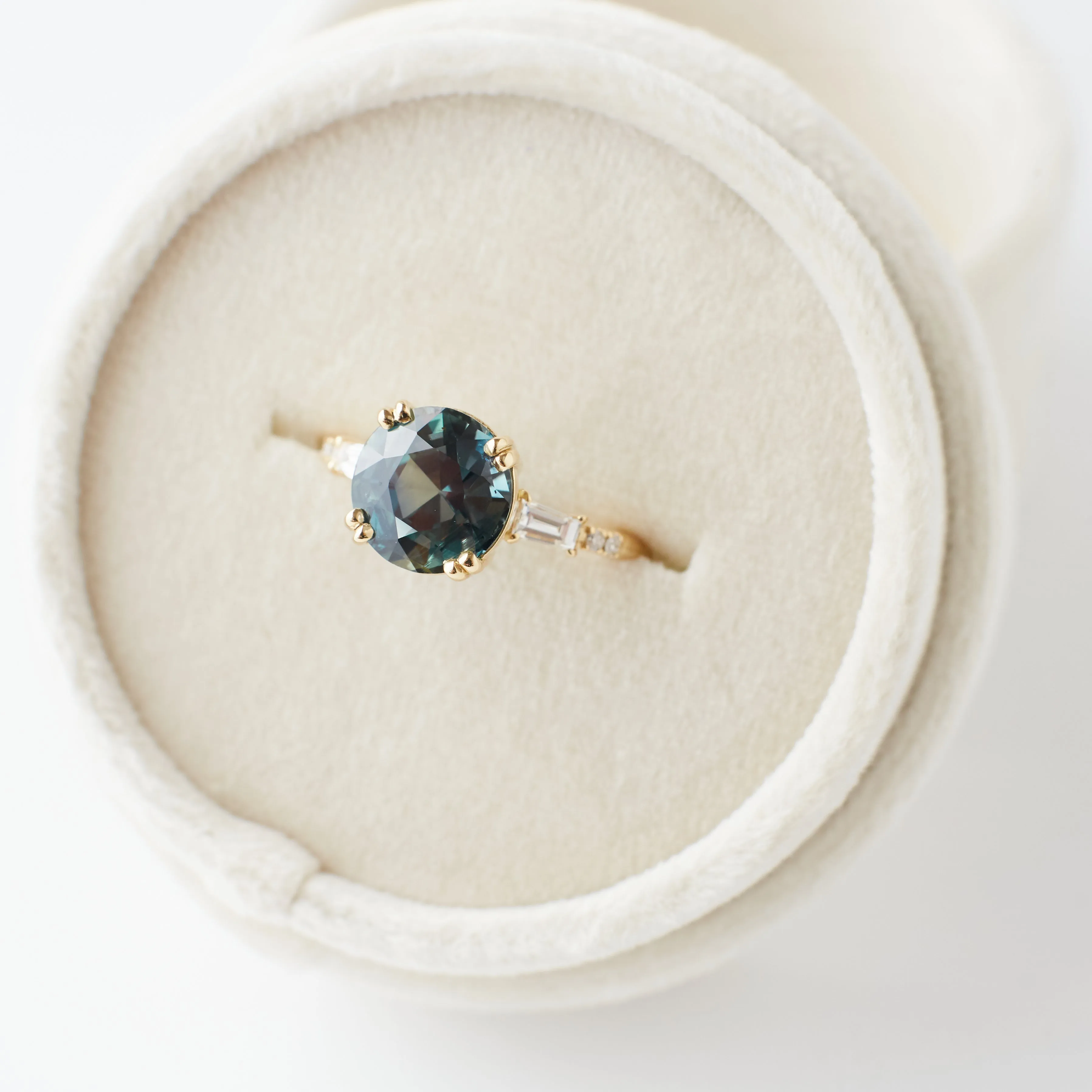 Sylvie Ring - 3.20 Carat Teal Round Sapphire