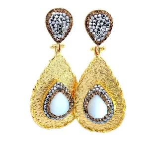 Teardrop Gemstone & Crystal Brass Dangle Earring