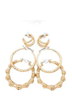 TEEK - 3 PC Bamboo Hoop Earrings Set