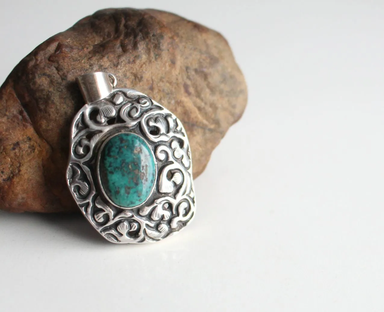 Tibetan Silver Pendant with Turquoise