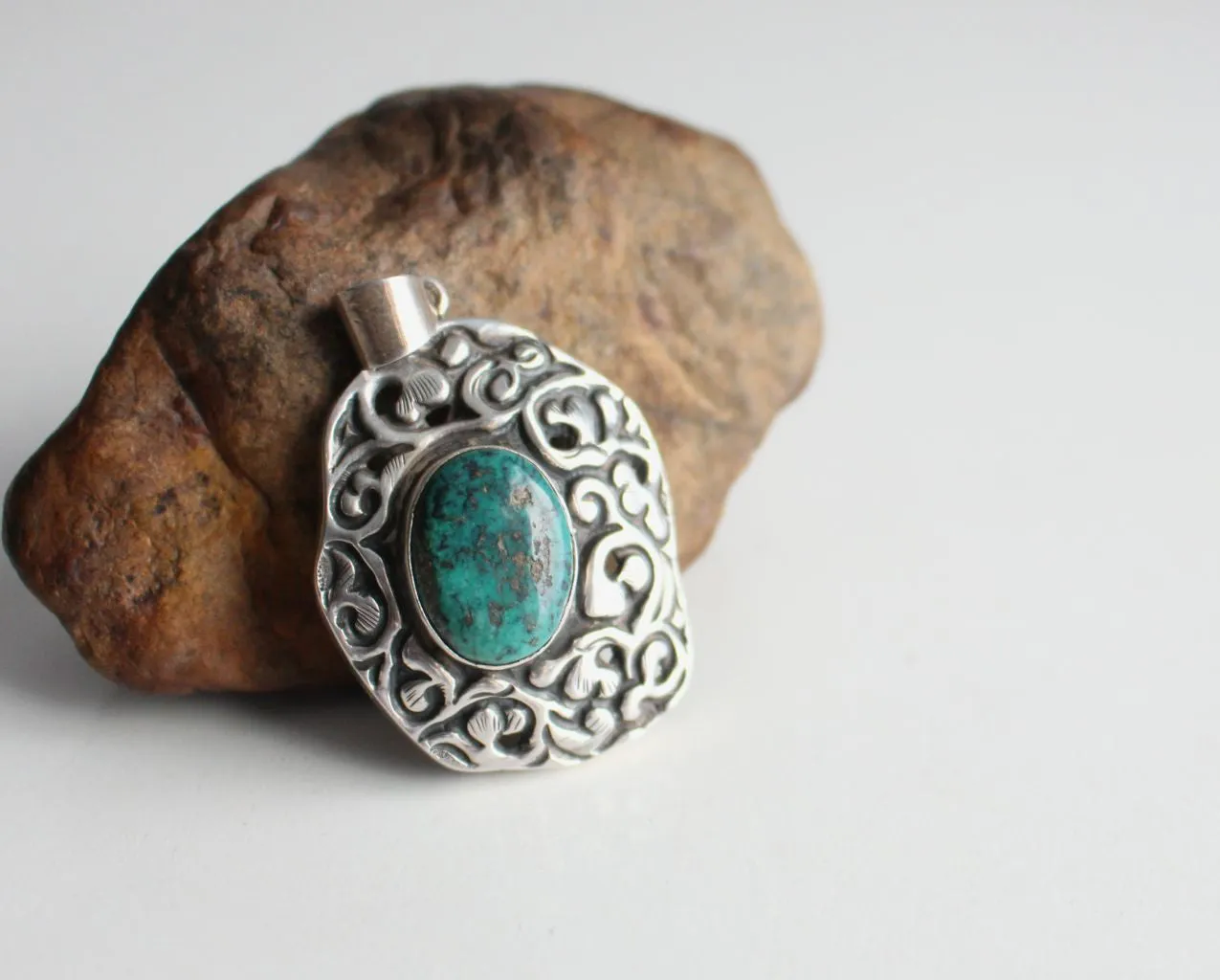 Tibetan Silver Pendant with Turquoise