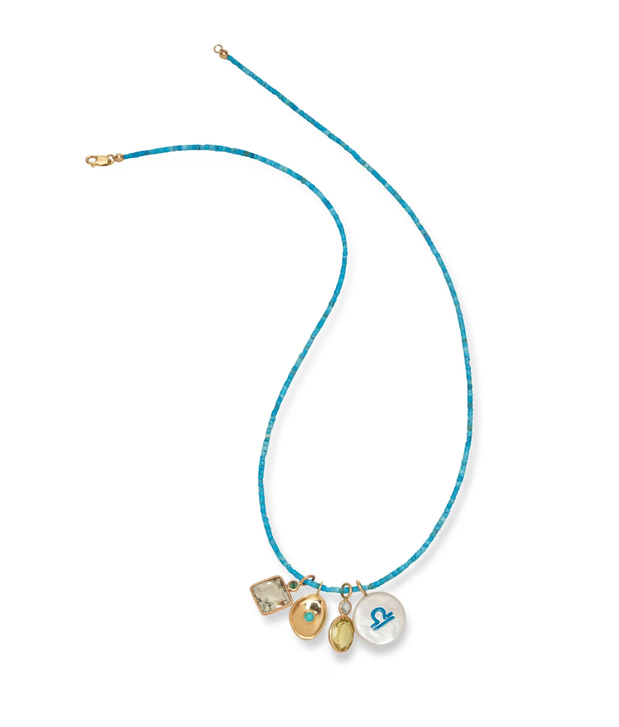 Tiny Beaded 14k Gold Necklace in Turquoise