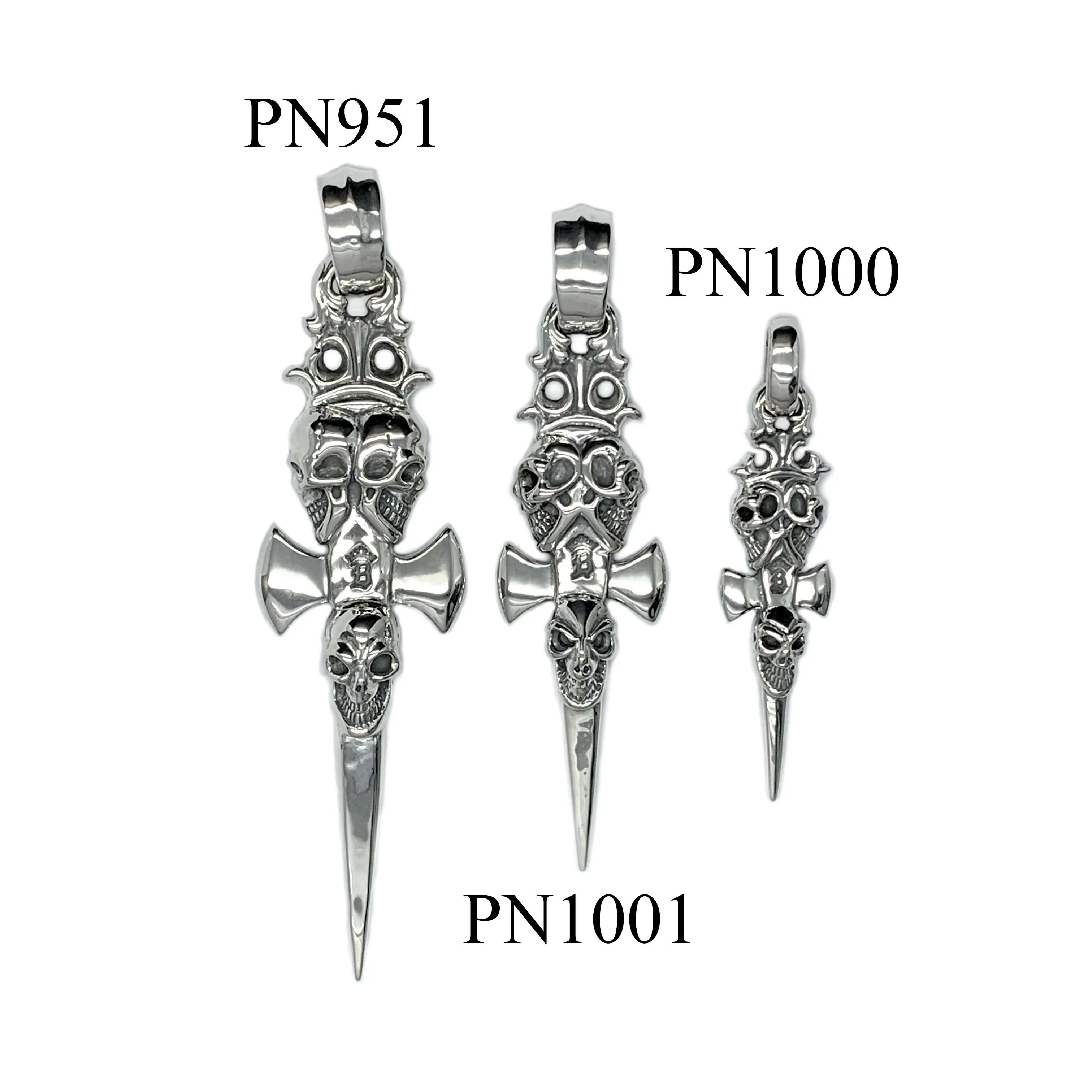 Triple Vintage Skull Dagger Pendant