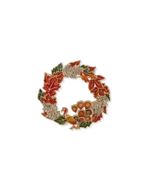 Turkey and Wreath Pin - Gold Multi