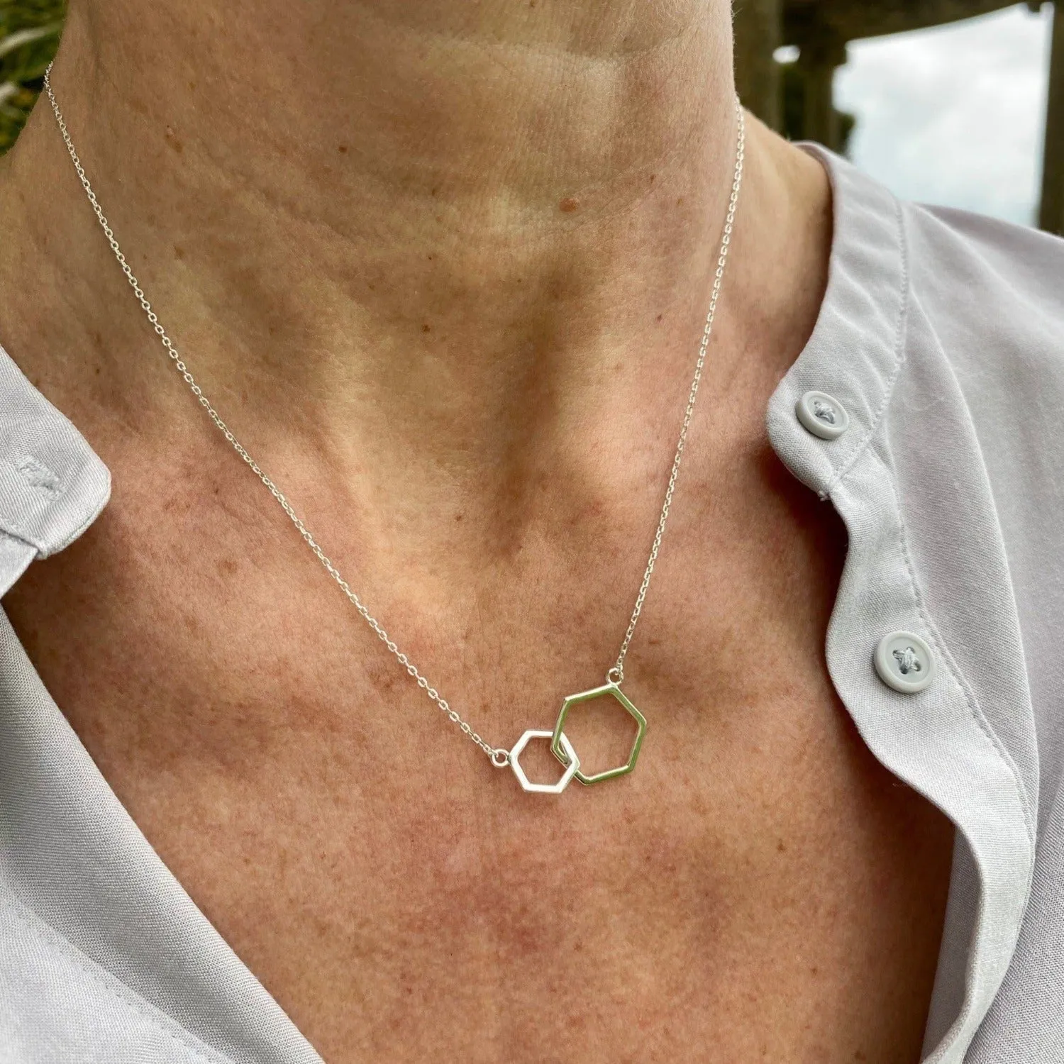 Twin Hexagons Sterling Silver Necklace