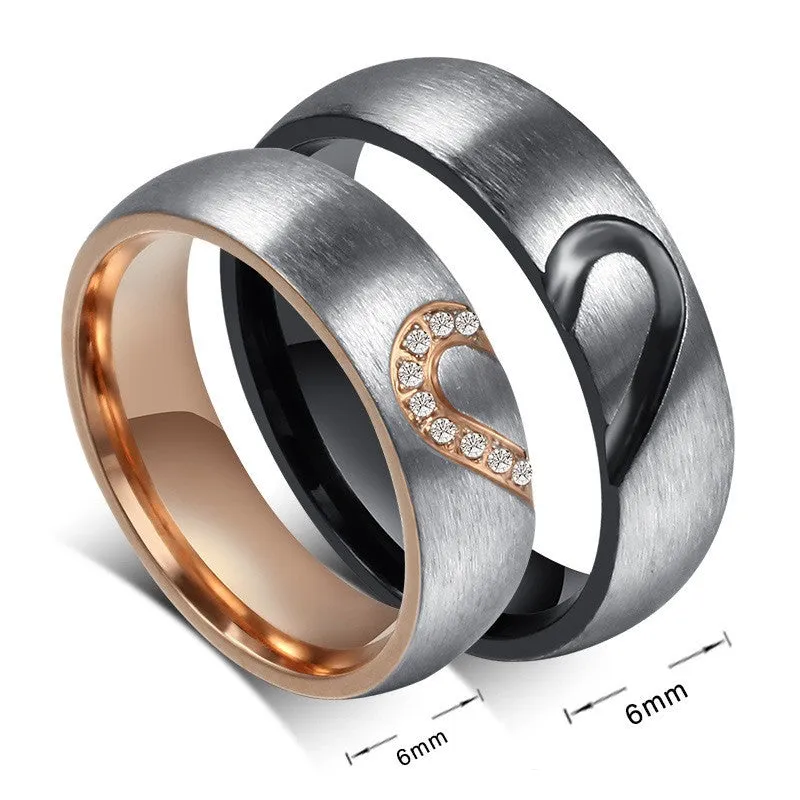 Unique Fashion Love Heart Couple Rings for Women Men Wedding Engagement