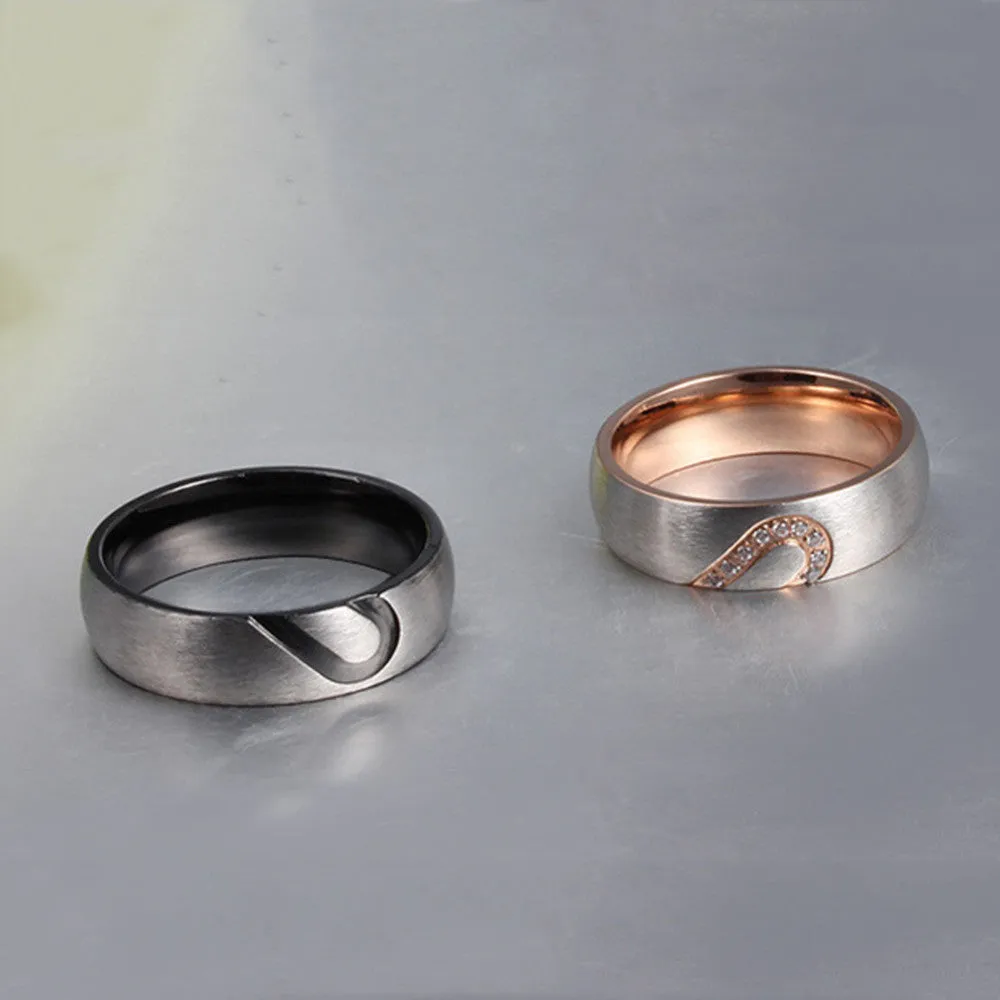 Unique Fashion Love Heart Couple Rings for Women Men Wedding Engagement