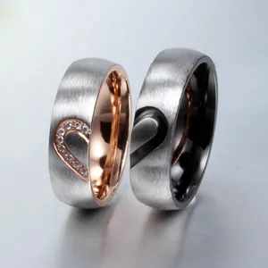 Unique Fashion Love Heart Couple Rings for Women Men Wedding Engagement